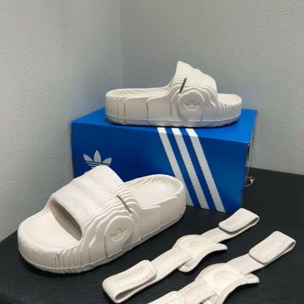 Adidas Adilette 22 XLG 米白 淺卡其 半拖鞋 魔鬼沾 厚底 增高 水波紋 地形圖 涼鞋 拖鞋 