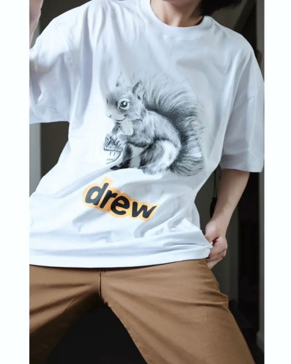 【預購】Drew house FW22 real sherman tee 小賈斯汀 笑臉字母 素描寫實松鼠 白圓領短袖 