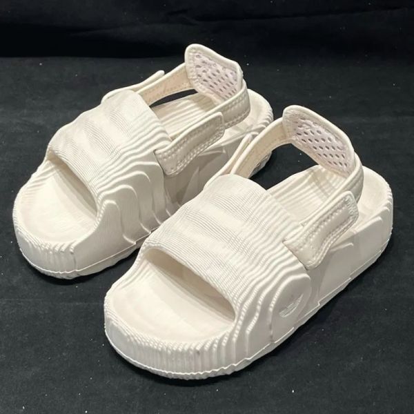 Adidas Adilette 22 XLG 米白 淺卡其 半拖鞋 魔鬼沾 厚底 增高 水波紋 地形圖 涼鞋 拖鞋 