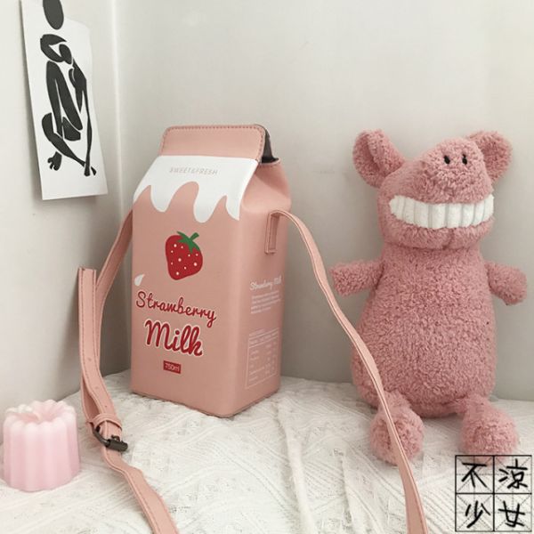 小清新牛奶盒子單肩包 