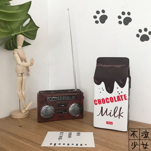 小清新牛奶盒子單肩包 