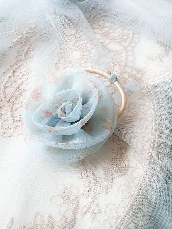 玫瑰碎花雪紡髮束 