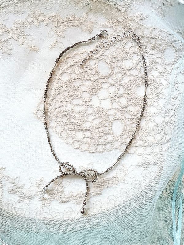 水晶奢雅蝴蝶結精緻短鏈 