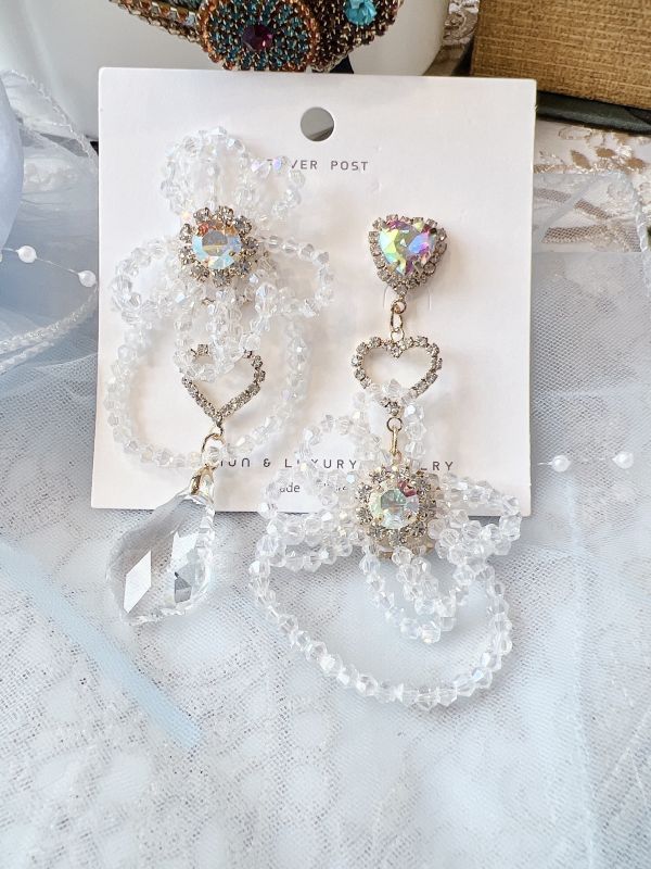 華麗水晶多層次串珠不對稱大耳環 