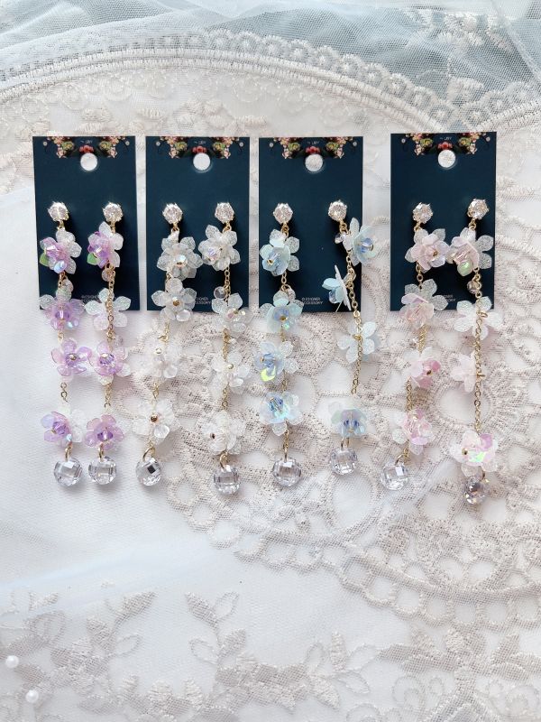 鋯石立體亮片水晶垂墜鋼針耳環 