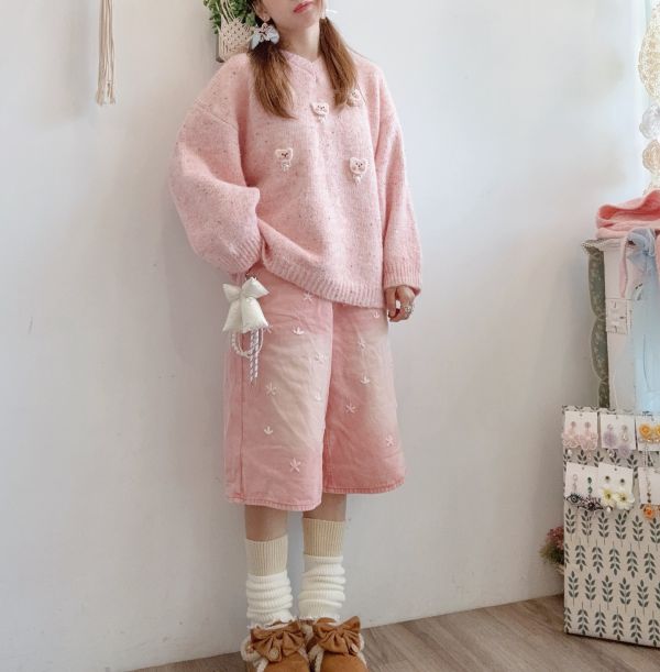 韓國手工混色可愛小熊針織上衣 