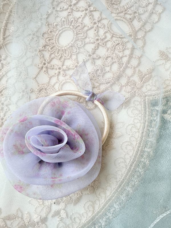 玫瑰碎花雪紡髮束 