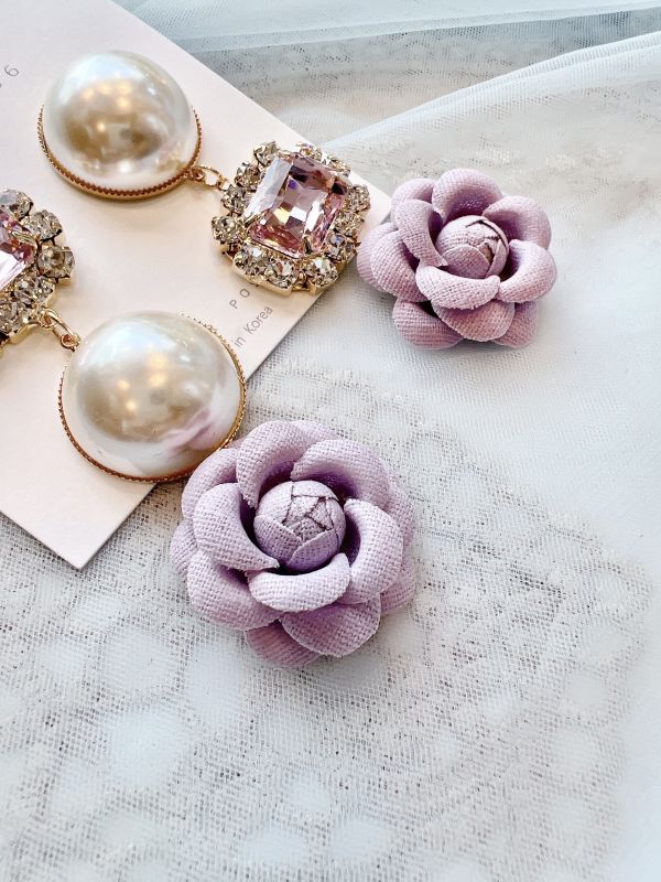 典雅紫玫瑰大閃鑽珍珠氣質大耳環 