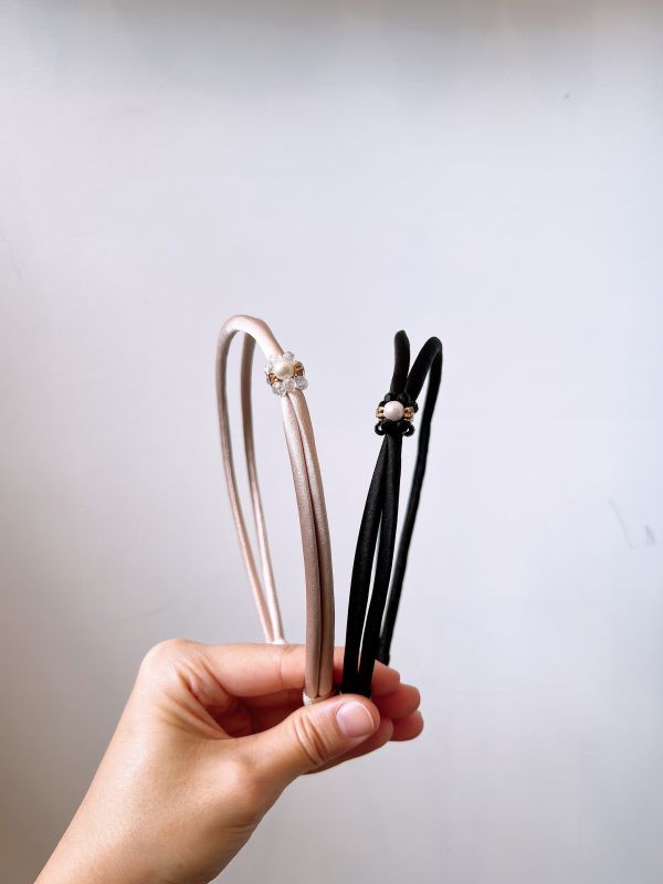 細版兩件式造型水晶珍珠小點綴氣質髮圈 