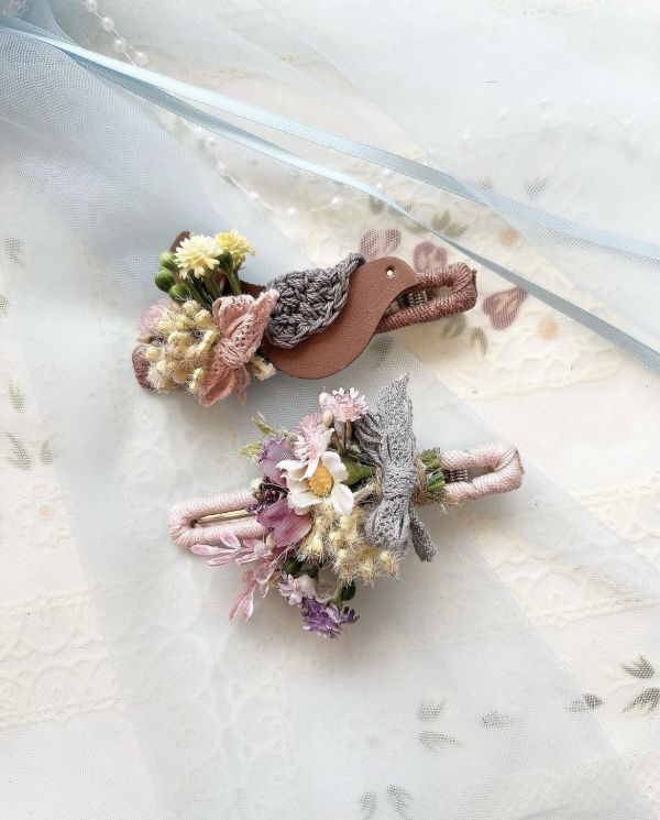 手工森林系樹酯鳥語花香兩件式髮夾 