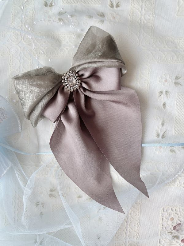 絲光雪紡拼色蝴蝶結彈跳夾 