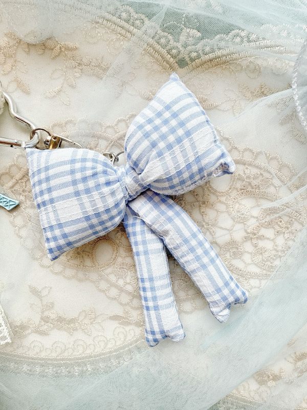 胖嘟嘟水藍鄰家感蝴蝶結日系吊飾/手機墜飾 