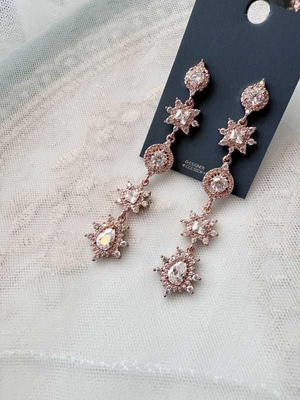 玫瑰金氣質高質感鋯石耳環 