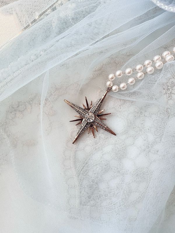 復古雕花閃耀星型珍珠項鏈 