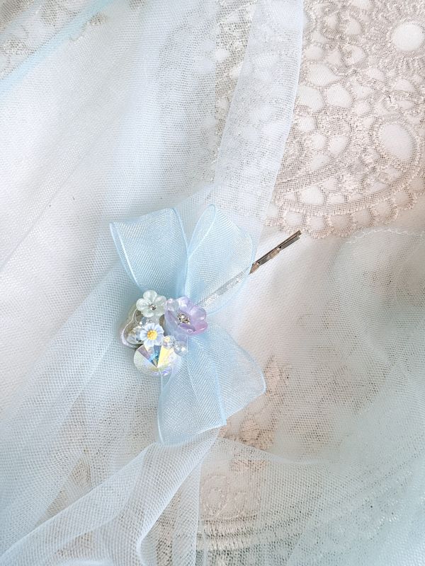 粉嫩精緻彩鑽手工髮夾 