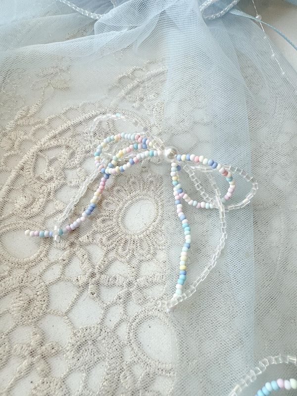 彩色串珠多層次蝴蝶結耳環 