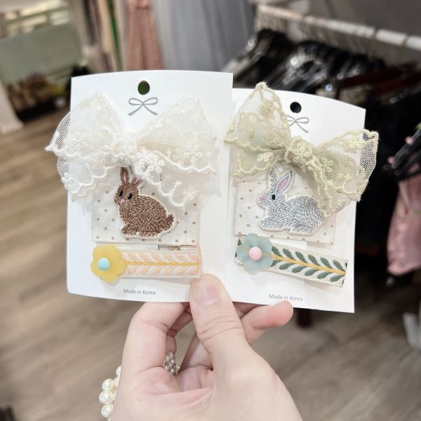 小朋友三件式兔子蝴蝶結髮夾 