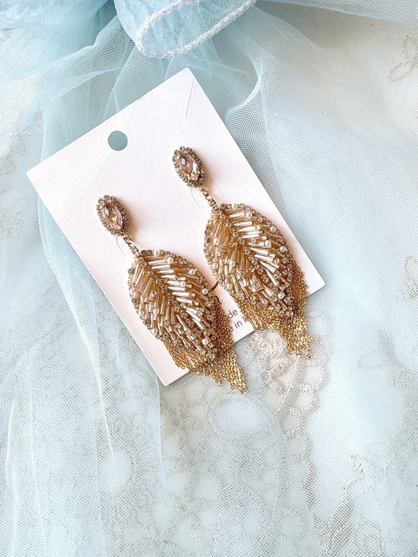 金碧奪目流蘇葉子造型銀針耳環 