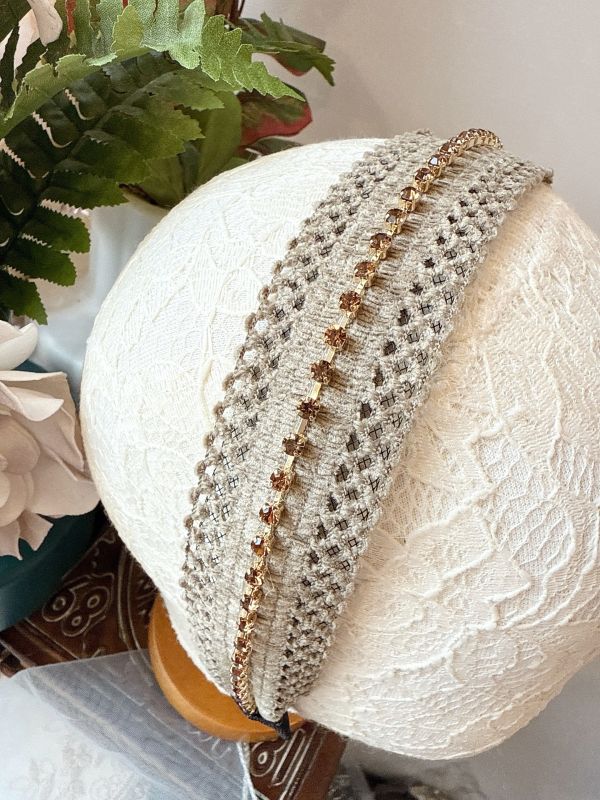 絨棉低調蕾絲排鑽髮圈 