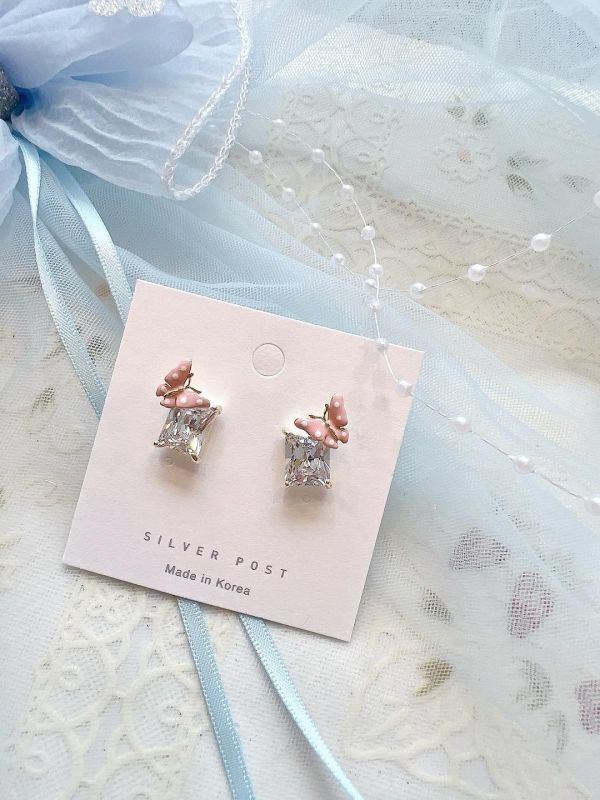 油滴蝴蝶鋯石耳環 