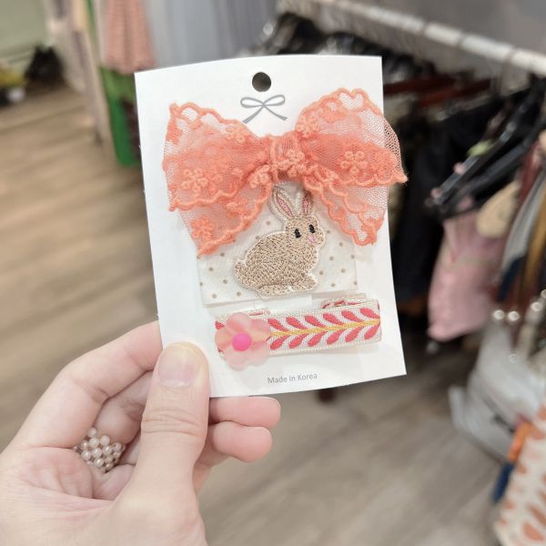 小朋友三件式兔子蝴蝶結髮夾 