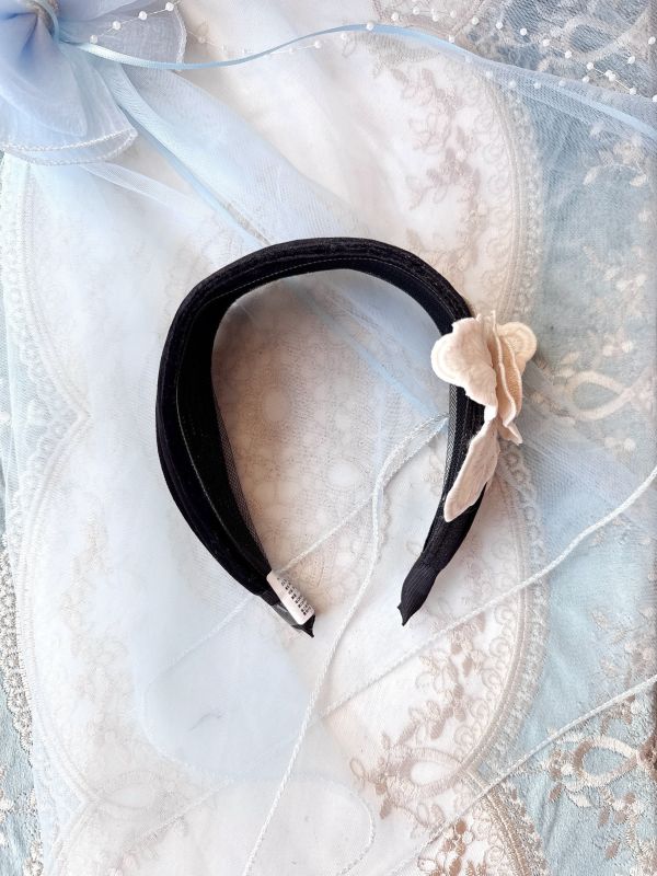 黑白藝術刺繡大花髮箍 