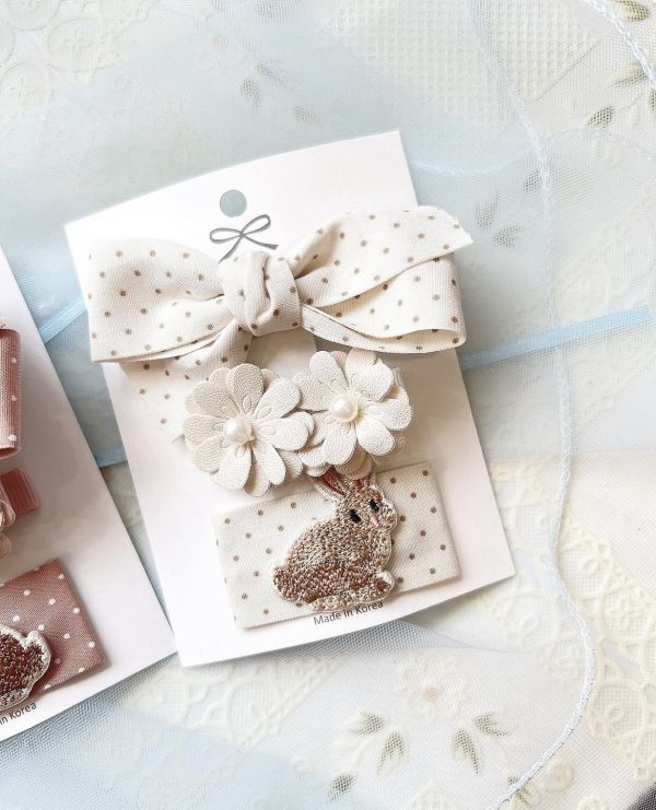 小朋友簡約兔子蝴蝶結三件式髮夾 