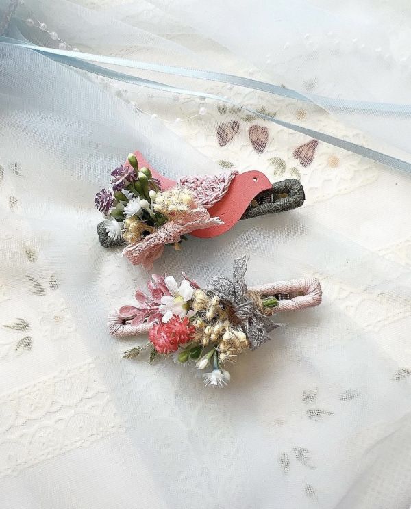 手工森林系樹酯鳥語花香兩件式髮夾 