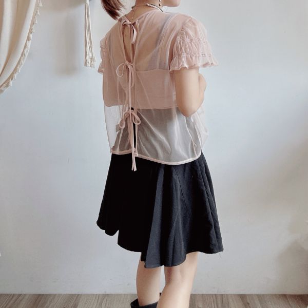 兩件式兩面穿彈性雪紡綁帶小罩衫 