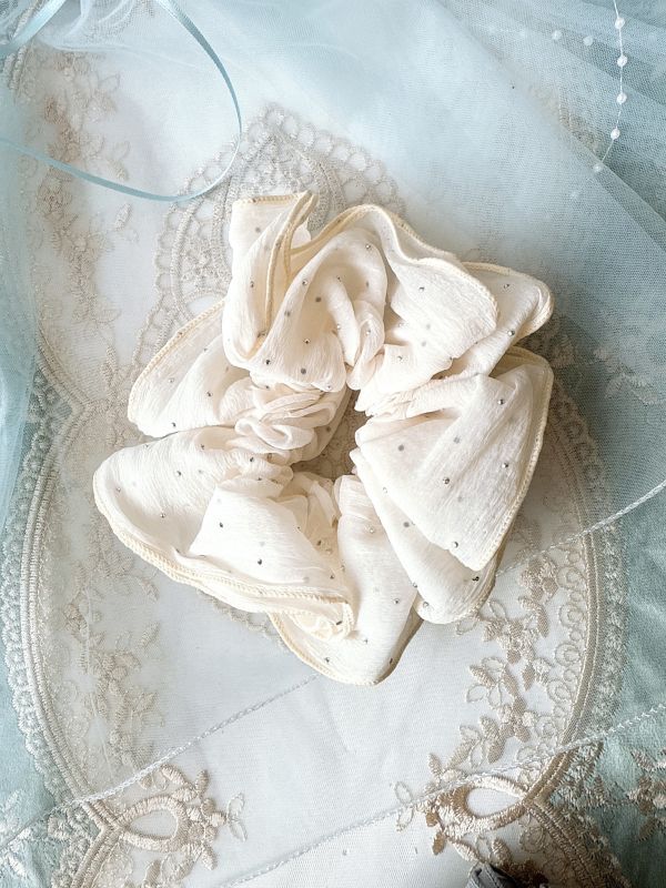 雙層立體雪紡珠釘閃亮亮質感髮束 