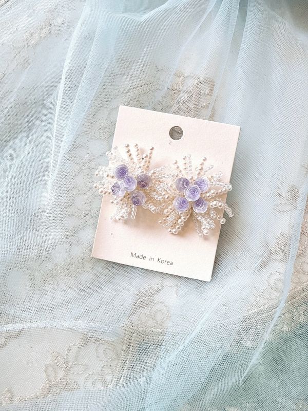 日系串珠玫瑰花束立體耳環 