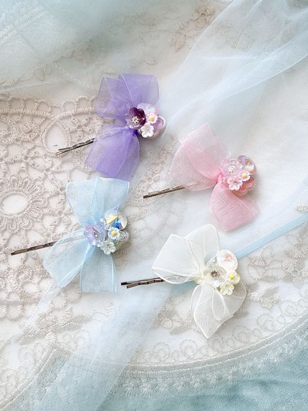 粉嫩精緻彩鑽手工髮夾 