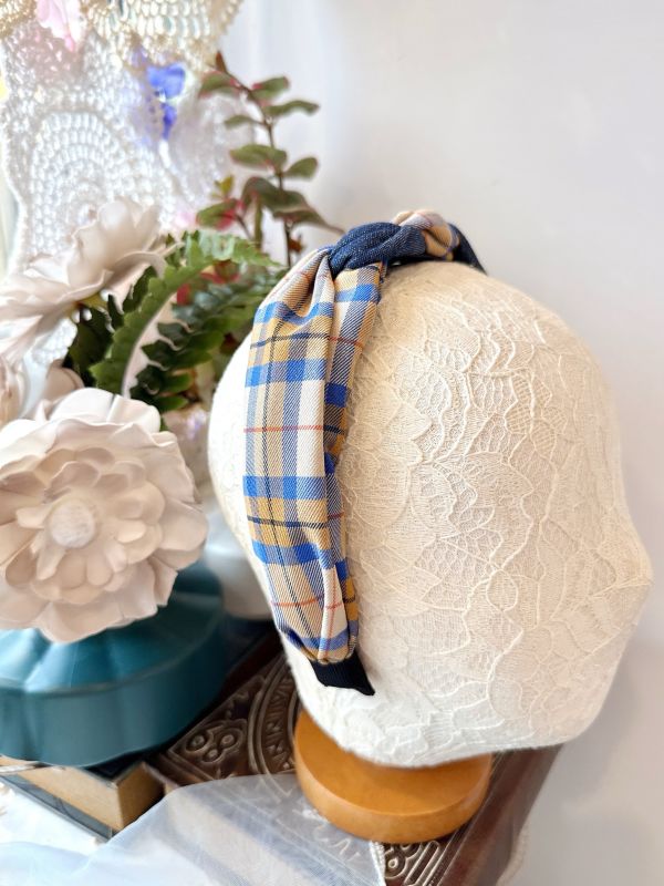 牛仔格紋麻花捲髮箍 