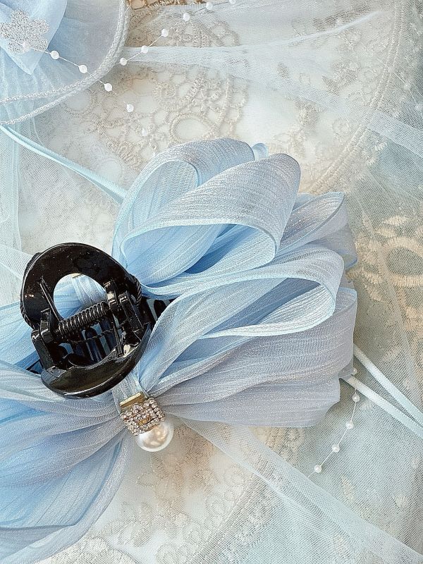 高質感銀蔥絲面雪紡多層次大蝴蝶結抓夾 