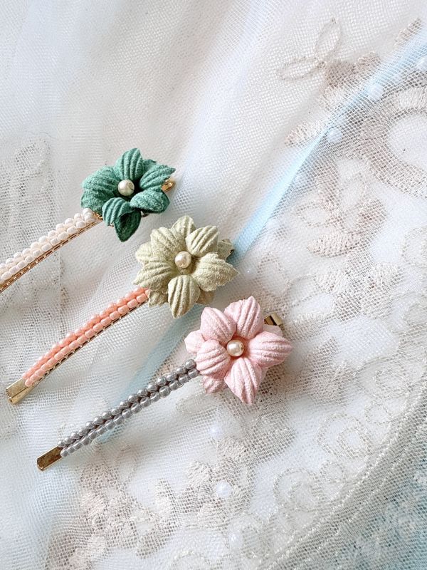 素雅布花手工一字夾 