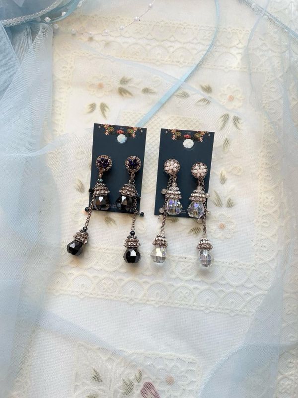 手工設計氣質水滴型水晶垂墜兩件式耳環 