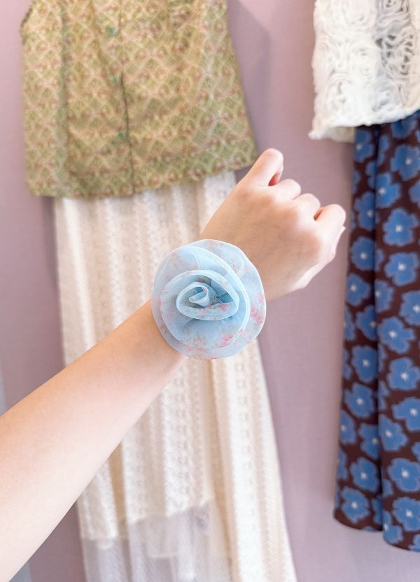 玫瑰碎花雪紡髮束 