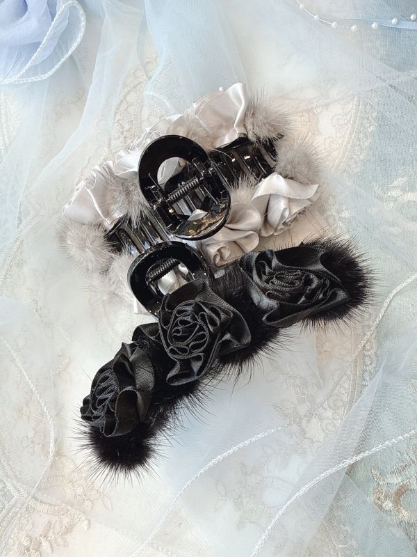 高級感真毛黑玫瑰雙面抓夾 