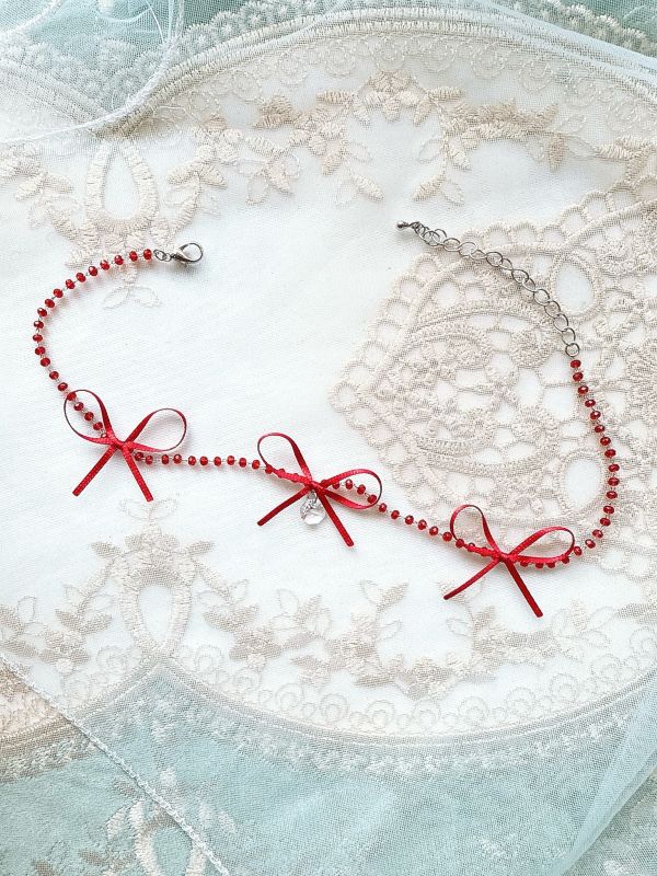 紅色水晶蝴蝶結頸鏈 