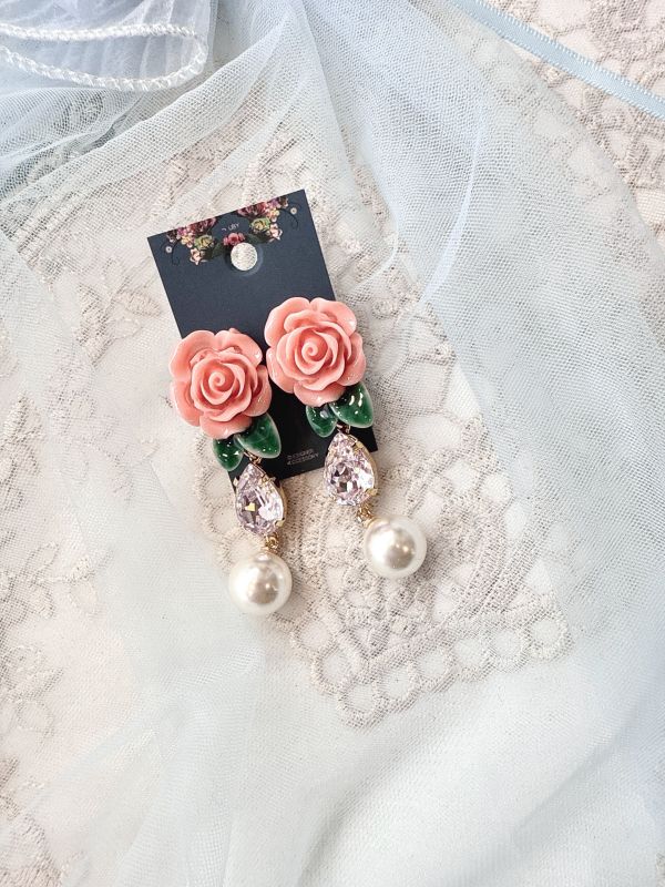 玫瑰序曲珍珠垂墜耳環 