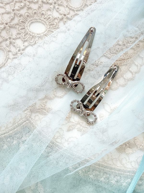 金屬質感蝴蝶結水鑽髮夾啪啪夾 