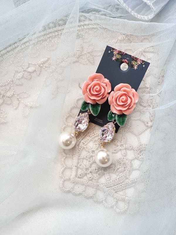 玫瑰序曲珍珠垂墜耳環 