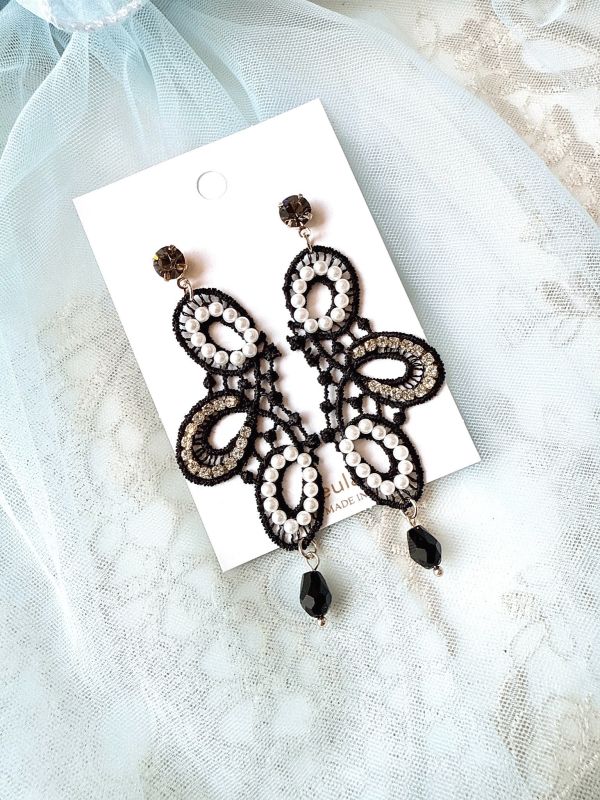 蕾絲花邊個性造型垂墜耳環 