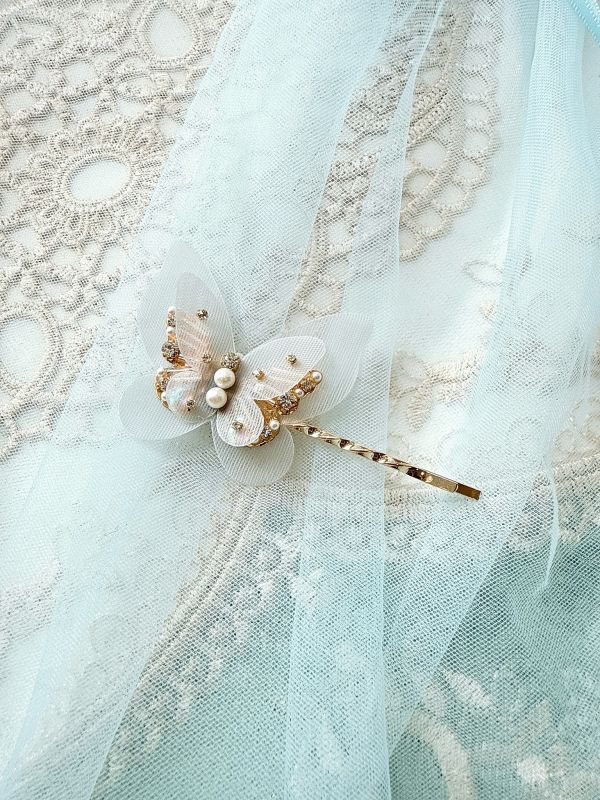 手工水鑽競爭雙層立體蝴蝶結一字夾髮夾 