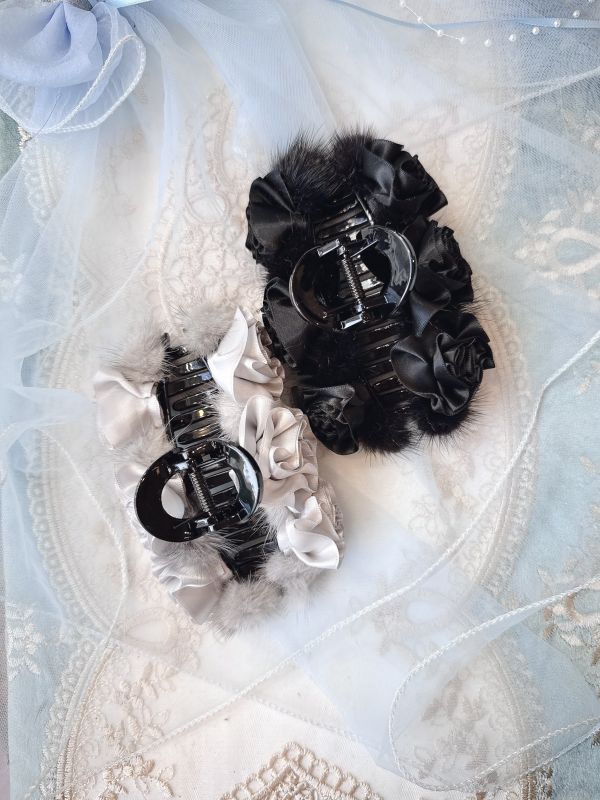 高級感真毛黑玫瑰雙面抓夾 