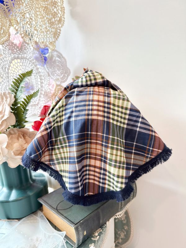 打結式仿帽格紋流蘇造型日系髮圈 