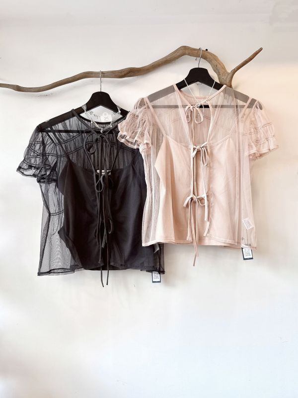 兩件式兩面穿彈性雪紡綁帶小罩衫 