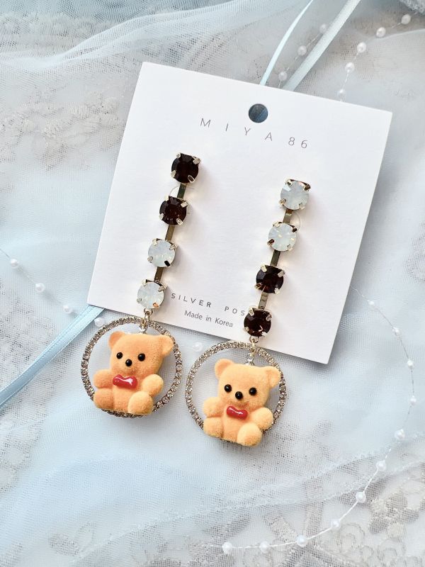 蛋白石閃鑽垂墜可愛小熊簡約款 