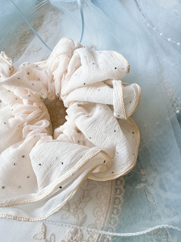 雙層立體雪紡珠釘閃亮亮質感髮束 