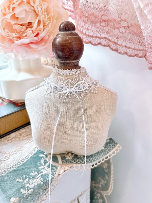 法式蕾絲珍珠垂墜蝴蝶結頸鏈 